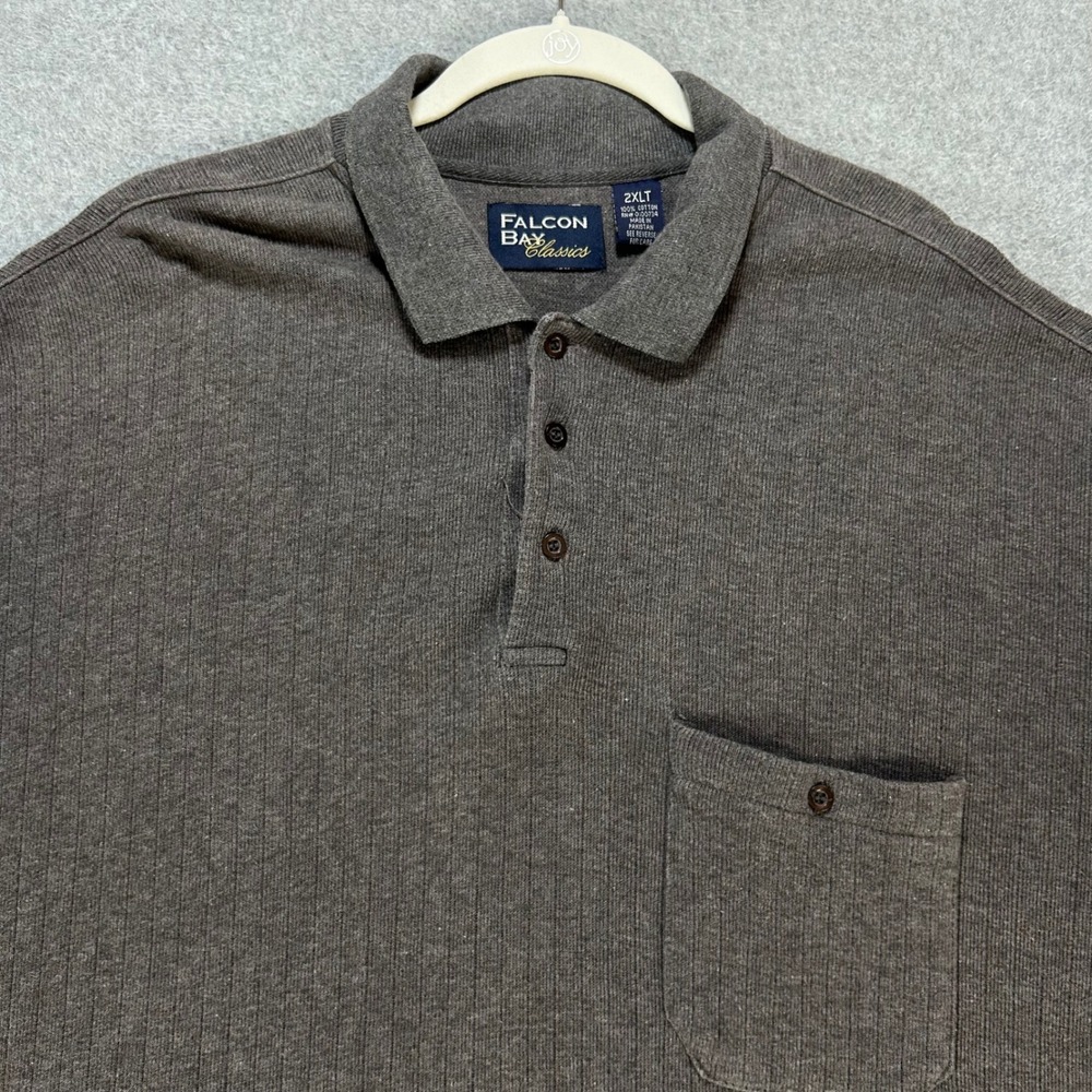 Falcon Bay Classics Polo Shirt Mens 2XLT Gray Ribbed Casual Minimalist